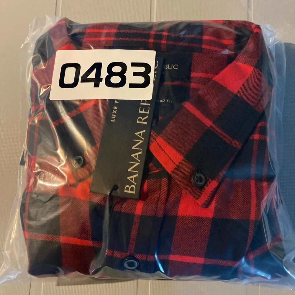 NEW Banana Republic Luxe Flannel‎ Shirt Mens Large Buffalo Plaid Untucked Rugged